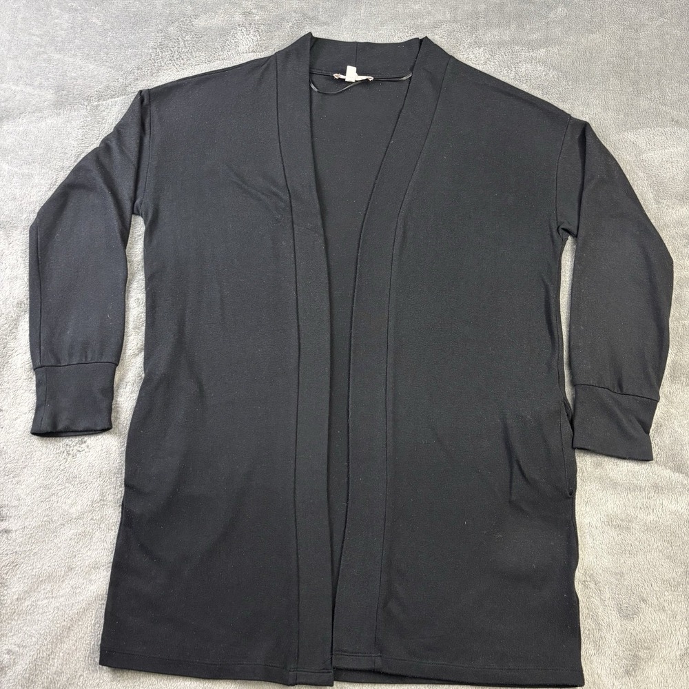 Philosophy Cardigan Womens L Black Open Front Long Sleeve Pocket Spandex Preppy